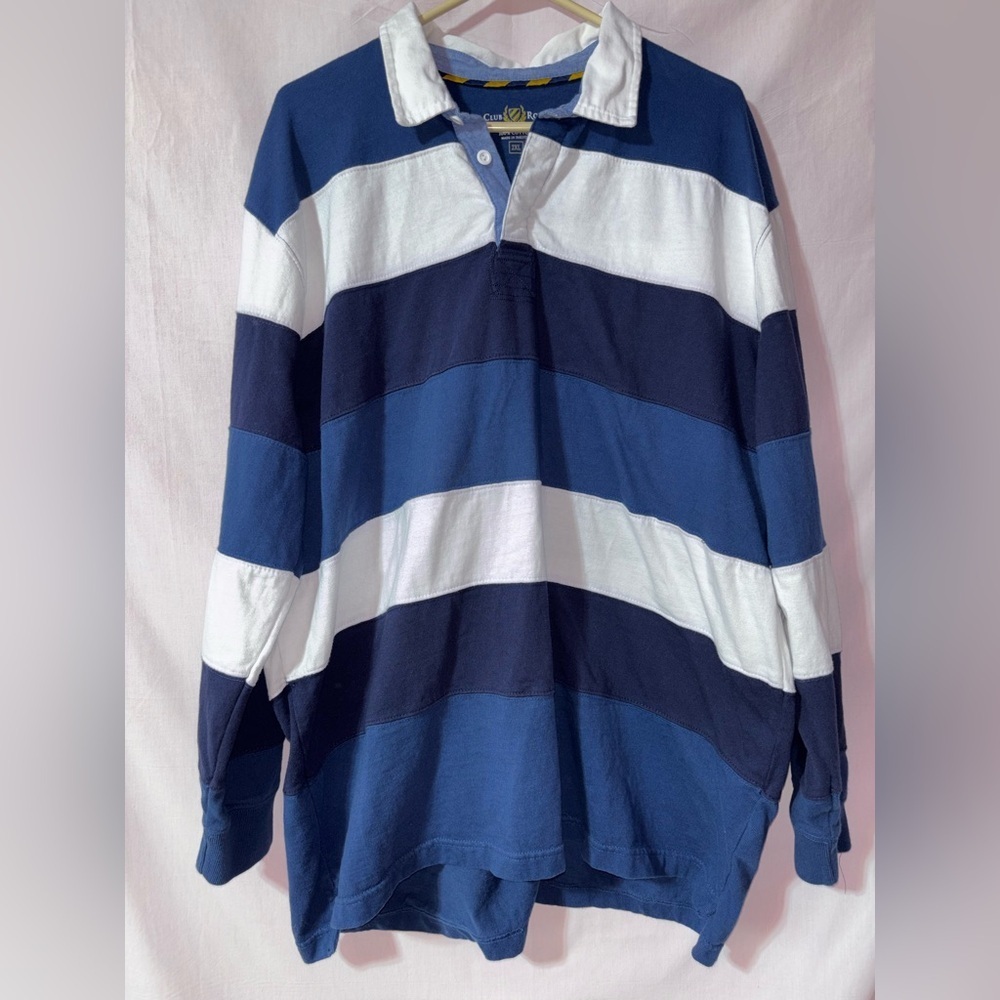 Club Room Men's Long Sleeve Rugby Polo - Navy, White
